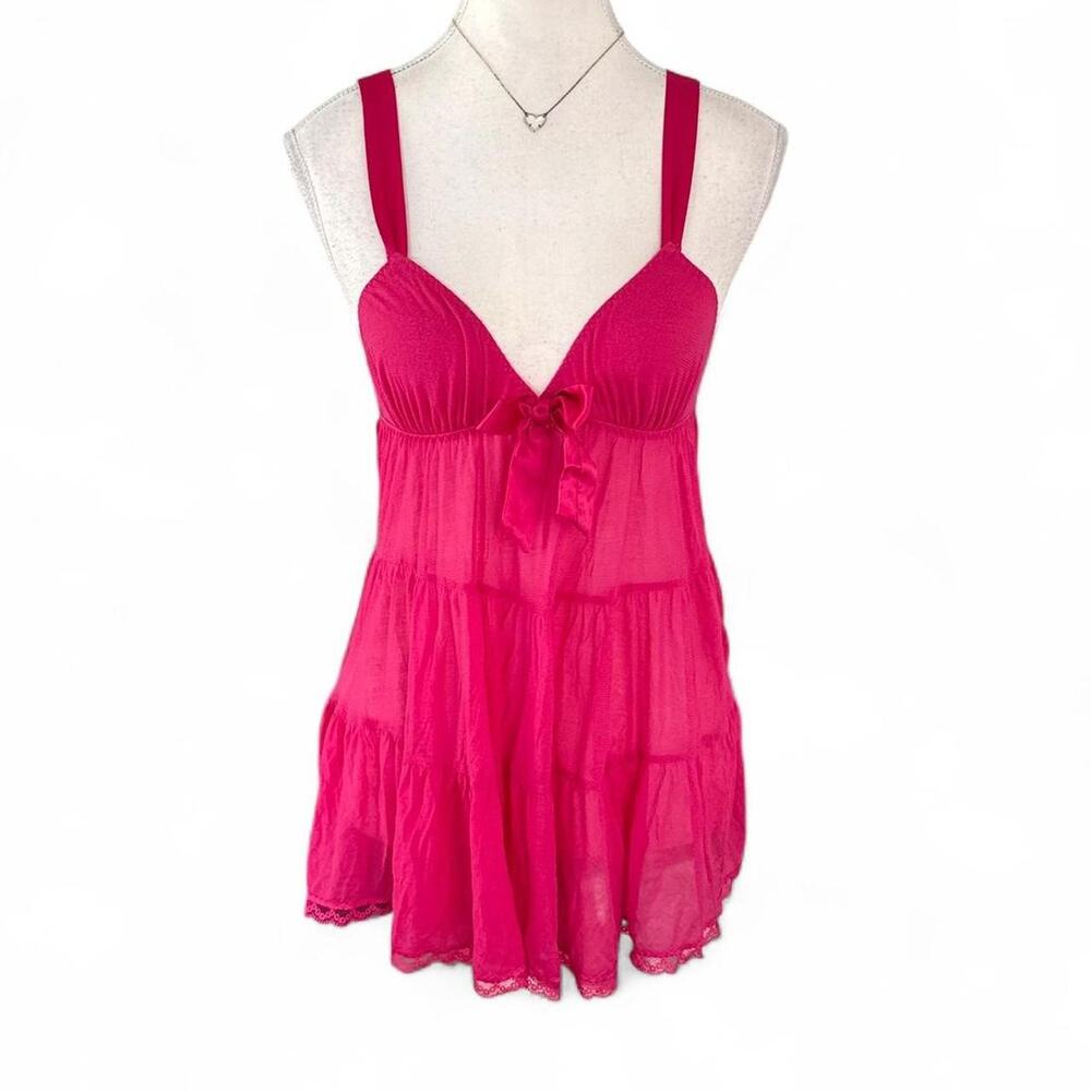 Y2K 2000s Victoria's Secret pink babydoll top with bow detail, size M